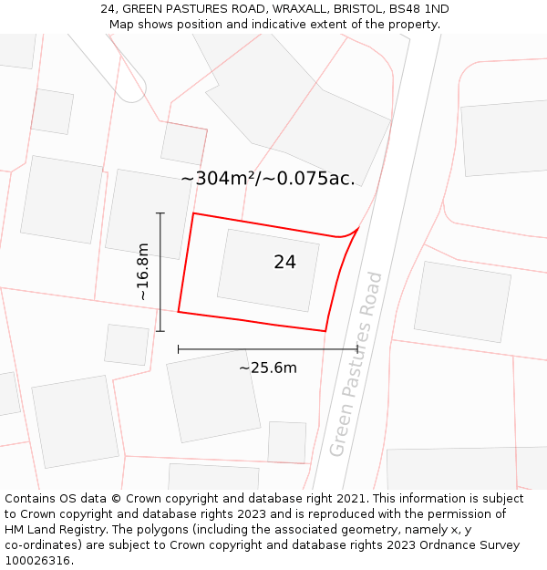 24, GREEN PASTURES ROAD, WRAXALL, BRISTOL, BS48 1ND: Plot and title map