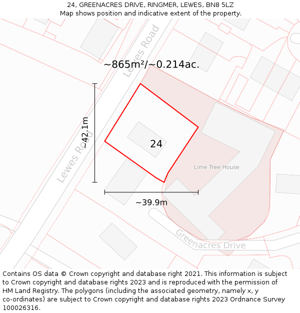 24, GREENACRES DRIVE, RINGMER, LEWES, BN8 5LZ: Plot and title map