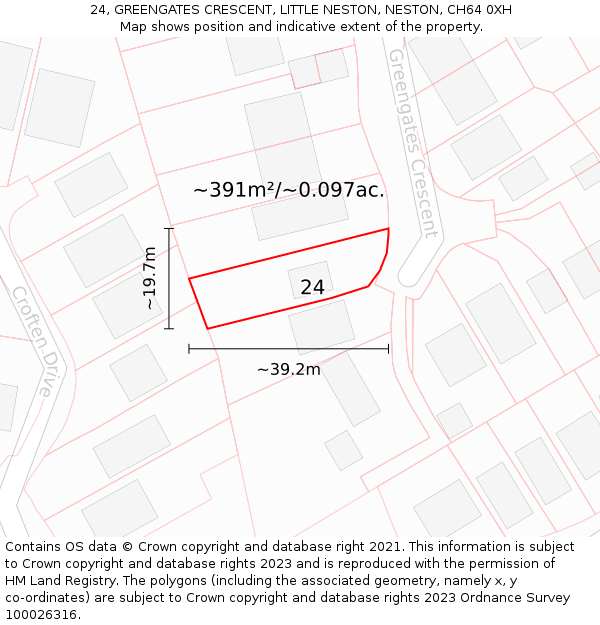 24, GREENGATES CRESCENT, LITTLE NESTON, NESTON, CH64 0XH: Plot and title map