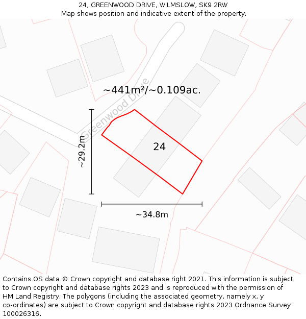 24, GREENWOOD DRIVE, WILMSLOW, SK9 2RW: Plot and title map