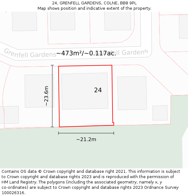 24, GRENFELL GARDENS, COLNE, BB8 9PL: Plot and title map