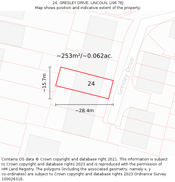 24, GRESLEY DRIVE, LINCOLN, LN6 7EJ: Plot and title map