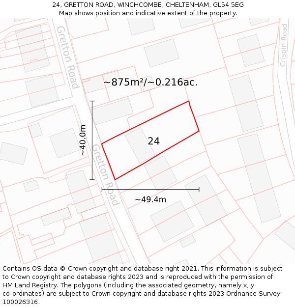 24, GRETTON ROAD, WINCHCOMBE, CHELTENHAM, GL54 5EG: Plot and title map