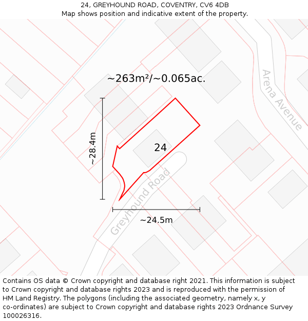 24, GREYHOUND ROAD, COVENTRY, CV6 4DB: Plot and title map