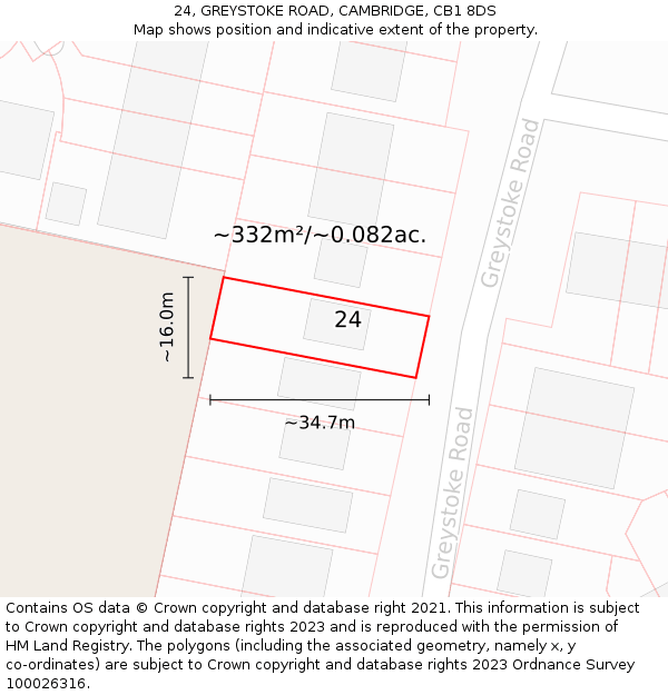 24, GREYSTOKE ROAD, CAMBRIDGE, CB1 8DS: Plot and title map