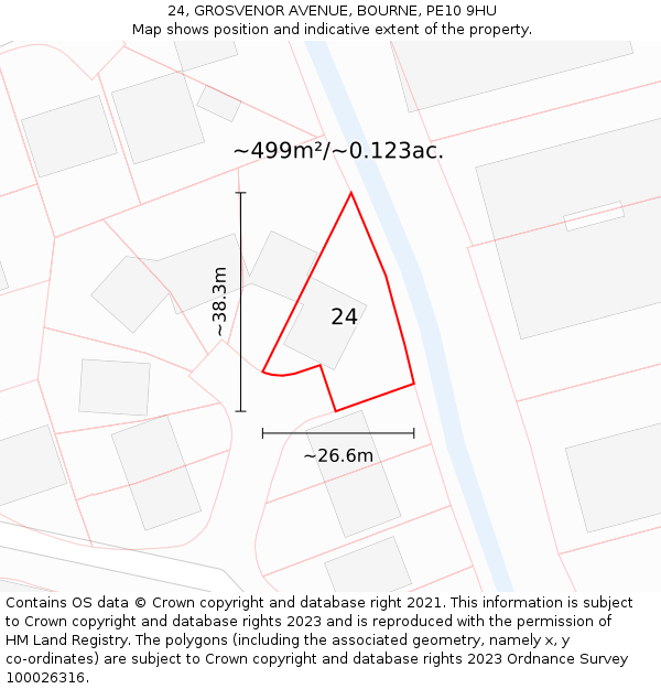 24, GROSVENOR AVENUE, BOURNE, PE10 9HU: Plot and title map