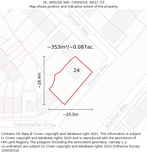 24, GROUSE WAY, CANNOCK, WS11 7LF: Plot and title map