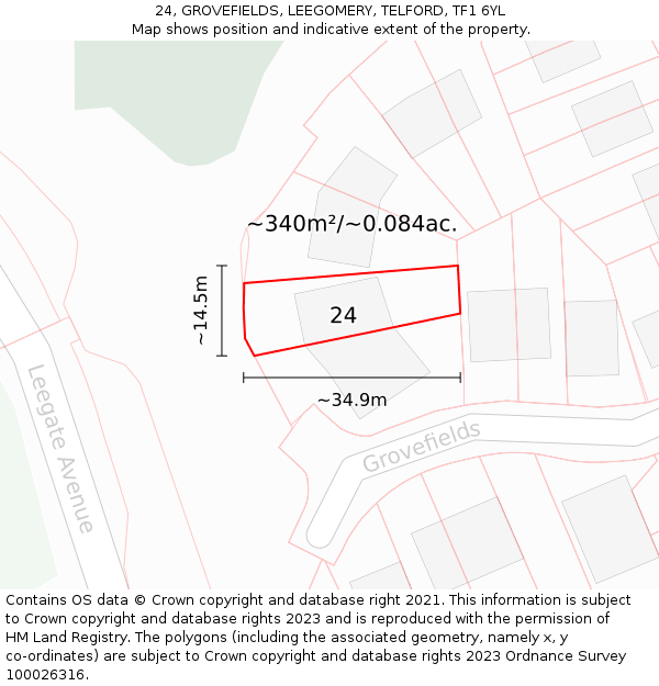 24, GROVEFIELDS, LEEGOMERY, TELFORD, TF1 6YL: Plot and title map