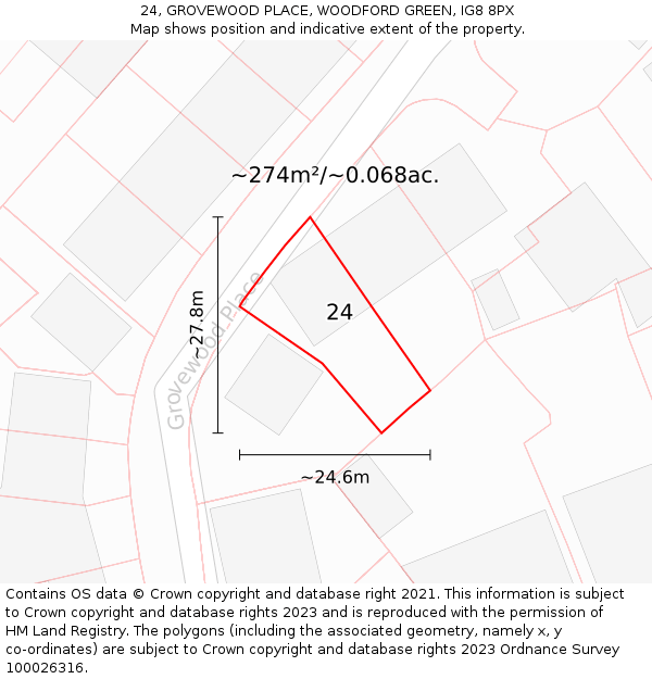 24, GROVEWOOD PLACE, WOODFORD GREEN, IG8 8PX: Plot and title map