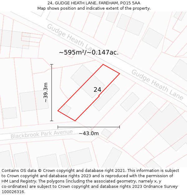 24, GUDGE HEATH LANE, FAREHAM, PO15 5AA: Plot and title map