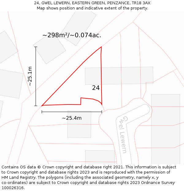 24, GWEL LEWERN, EASTERN GREEN, PENZANCE, TR18 3AX: Plot and title map