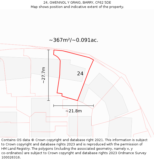 24, GWENNOL Y GRAIG, BARRY, CF62 5DE: Plot and title map