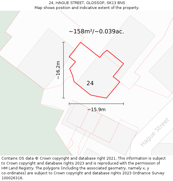 24, HAGUE STREET, GLOSSOP, SK13 8NS: Plot and title map