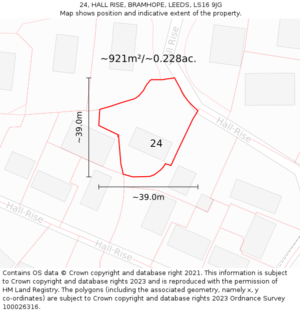 24, HALL RISE, BRAMHOPE, LEEDS, LS16 9JG: Plot and title map