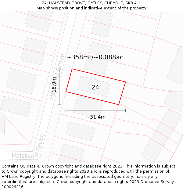 24, HALSTEAD GROVE, GATLEY, CHEADLE, SK8 4HL: Plot and title map