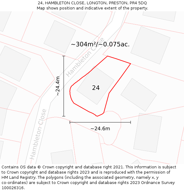 24, HAMBLETON CLOSE, LONGTON, PRESTON, PR4 5DQ: Plot and title map