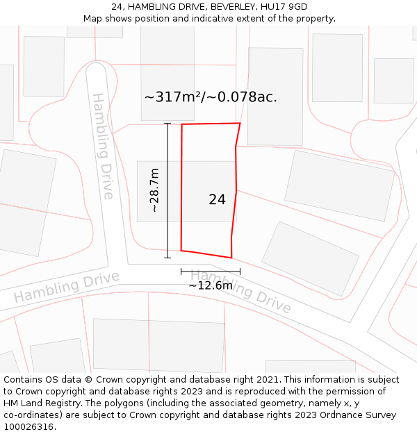 24, HAMBLING DRIVE, BEVERLEY, HU17 9GD: Plot and title map