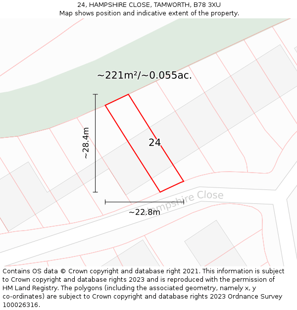 24, HAMPSHIRE CLOSE, TAMWORTH, B78 3XU: Plot and title map