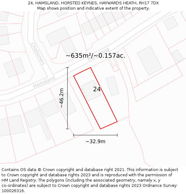 24, HAMSLAND, HORSTED KEYNES, HAYWARDS HEATH, RH17 7DX: Plot and title map