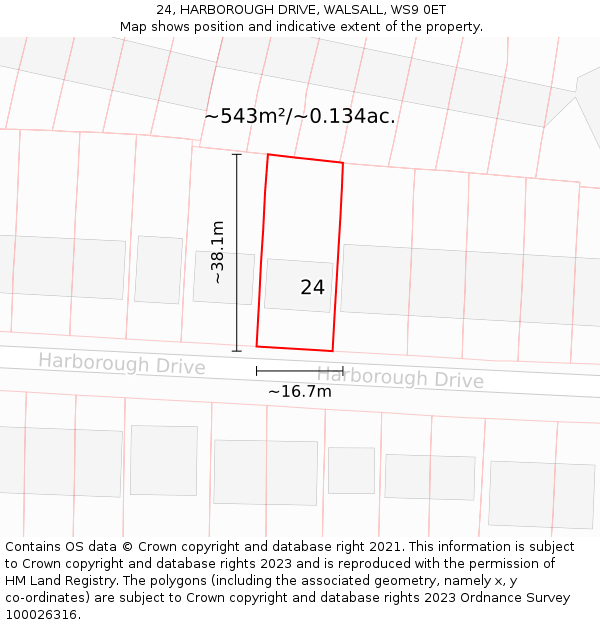 24, HARBOROUGH DRIVE, WALSALL, WS9 0ET: Plot and title map