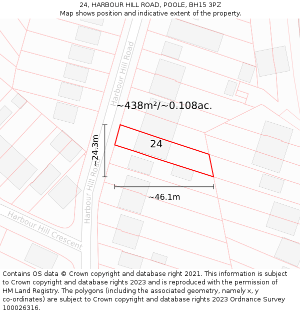 24, HARBOUR HILL ROAD, POOLE, BH15 3PZ: Plot and title map