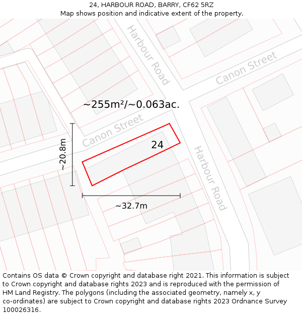 24, HARBOUR ROAD, BARRY, CF62 5RZ: Plot and title map