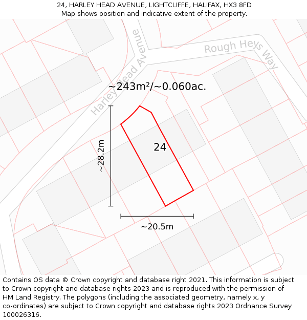 24, HARLEY HEAD AVENUE, LIGHTCLIFFE, HALIFAX, HX3 8FD: Plot and title map