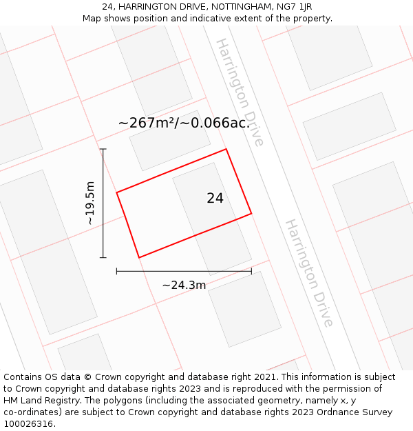 24, HARRINGTON DRIVE, NOTTINGHAM, NG7 1JR: Plot and title map
