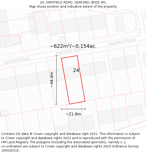 24, HARTFIELD ROAD, SEAFORD, BN25 4PL: Plot and title map