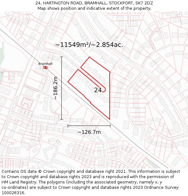 24, HARTINGTON ROAD, BRAMHALL, STOCKPORT, SK7 2DZ: Plot and title map