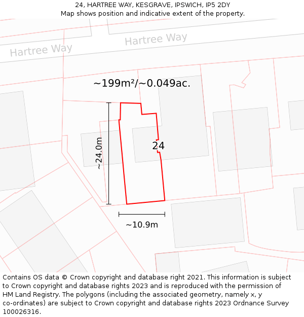 24, HARTREE WAY, KESGRAVE, IPSWICH, IP5 2DY: Plot and title map