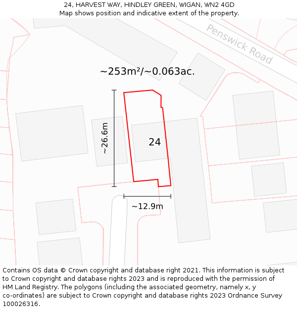 24, HARVEST WAY, HINDLEY GREEN, WIGAN, WN2 4GD: Plot and title map