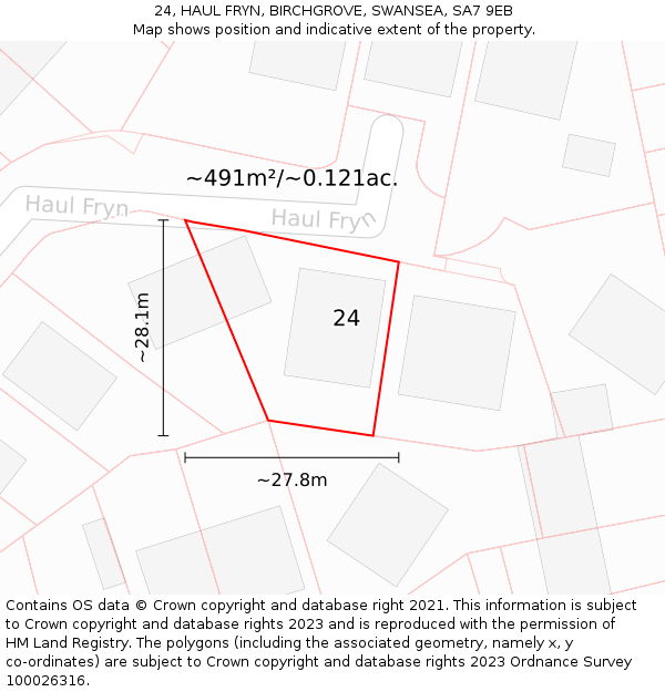 24, HAUL FRYN, BIRCHGROVE, SWANSEA, SA7 9EB: Plot and title map