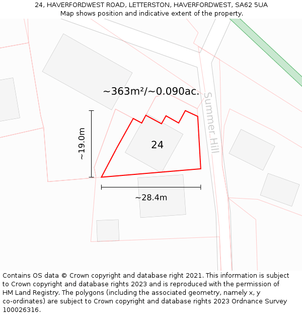 24, HAVERFORDWEST ROAD, LETTERSTON, HAVERFORDWEST, SA62 5UA: Plot and title map