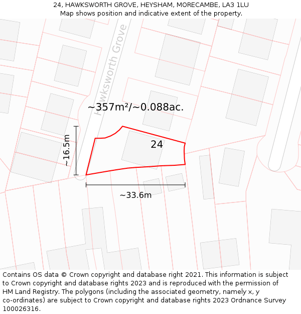 24, HAWKSWORTH GROVE, HEYSHAM, MORECAMBE, LA3 1LU: Plot and title map