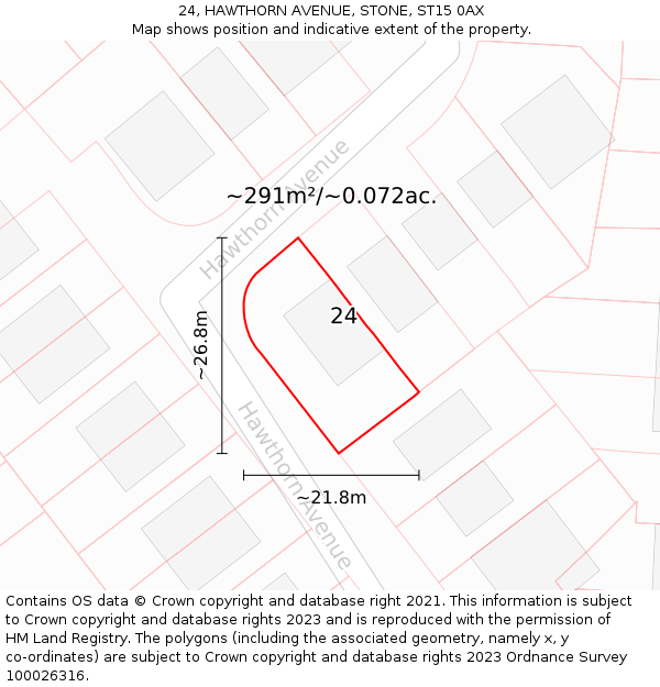 24, HAWTHORN AVENUE, STONE, ST15 0AX: Plot and title map