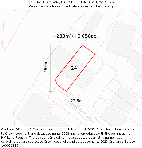 24, HAWTHORN WAY, HARTSHILL, NUNEATON, CV10 0XQ: Plot and title map