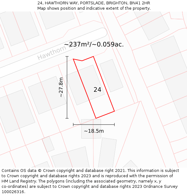 24, HAWTHORN WAY, PORTSLADE, BRIGHTON, BN41 2HR: Plot and title map