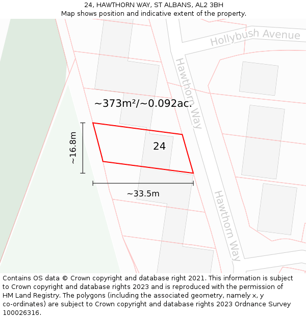 24, HAWTHORN WAY, ST ALBANS, AL2 3BH: Plot and title map