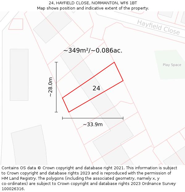 24, HAYFIELD CLOSE, NORMANTON, WF6 1BT: Plot and title map