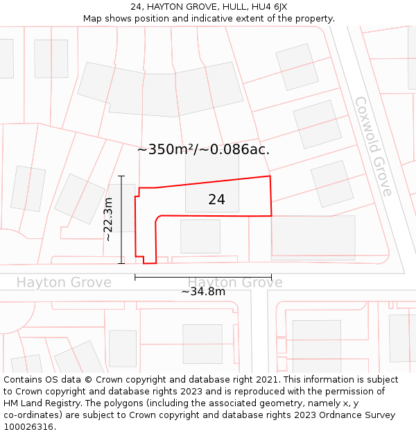 24, HAYTON GROVE, HULL, HU4 6JX: Plot and title map