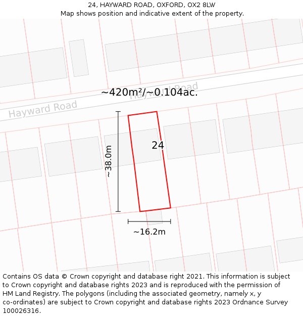 24, HAYWARD ROAD, OXFORD, OX2 8LW: Plot and title map