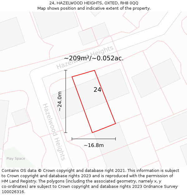 24, HAZELWOOD HEIGHTS, OXTED, RH8 0QQ: Plot and title map