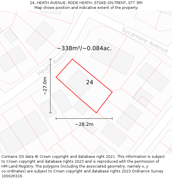 24, HEATH AVENUE, RODE HEATH, STOKE-ON-TRENT, ST7 3RY: Plot and title map