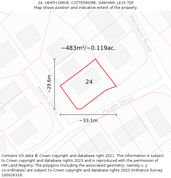 24, HEATH DRIVE, COTTESMORE, OAKHAM, LE15 7DF: Plot and title map