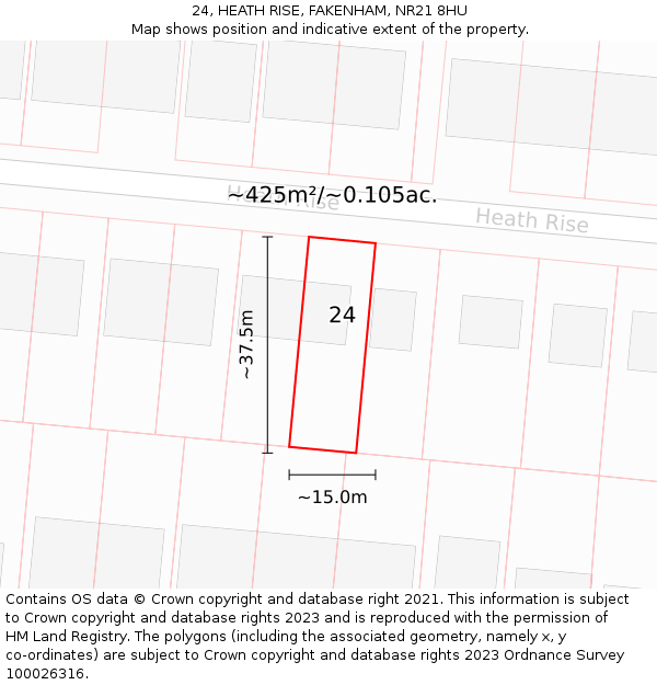 24, HEATH RISE, FAKENHAM, NR21 8HU: Plot and title map