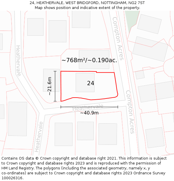 24, HEATHERVALE, WEST BRIDGFORD, NOTTINGHAM, NG2 7ST: Plot and title map