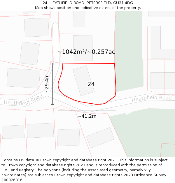 24, HEATHFIELD ROAD, PETERSFIELD, GU31 4DG: Plot and title map