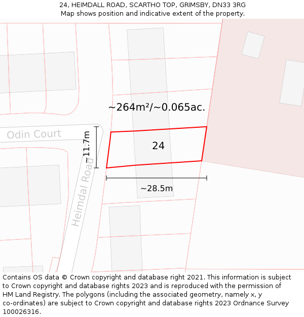 24, HEIMDALL ROAD, SCARTHO TOP, GRIMSBY, DN33 3RG: Plot and title map