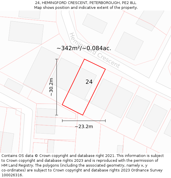 24, HEMINGFORD CRESCENT, PETERBOROUGH, PE2 8LL: Plot and title map